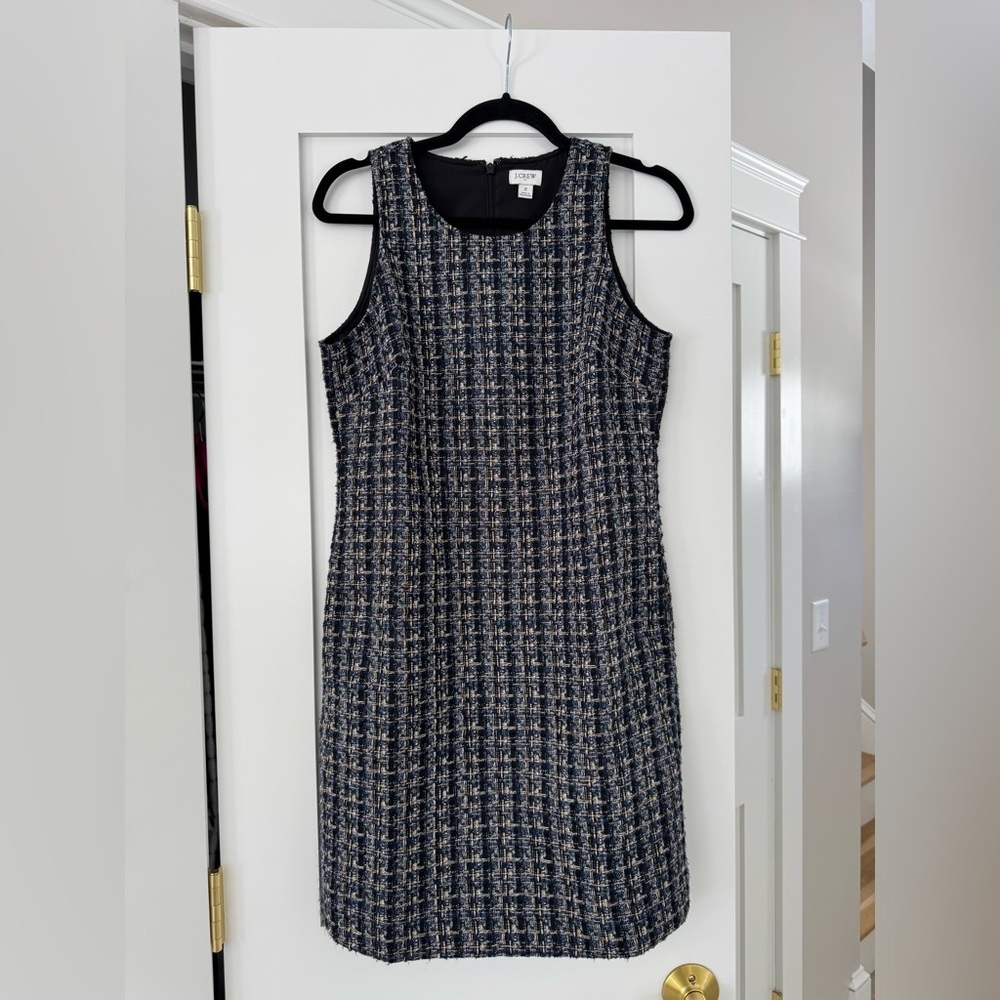 J. Crew Tweed Shift Dress NWOT Career Corpcore Look Size 2 Navy Black Gold - Picture 4 of 6